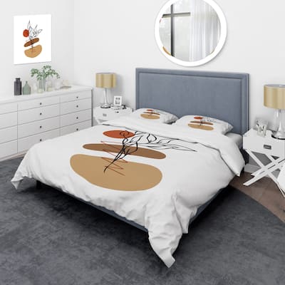 Designart 'Elementary Shapes With Abstract Flowers Plants II' Modern Duvet Cover Set