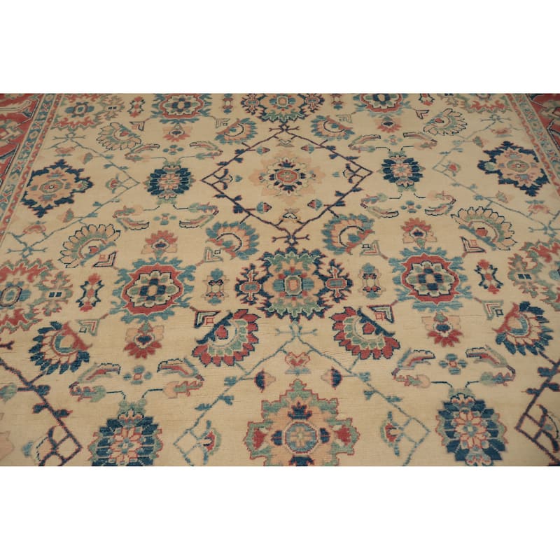 Hand Knotted Oriental 100% Wool Carpet Traditional Floral Beige & Ivories Kazak Area Rug - 11' 11'' X 8' 10''
