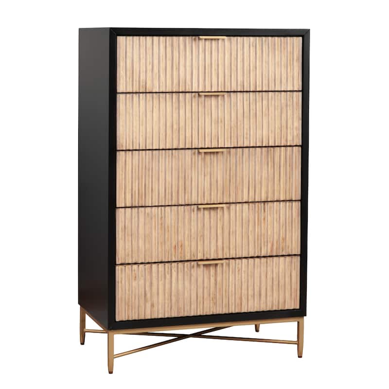 Chest with 5 Corrugated Drawers and Metal Base, Black