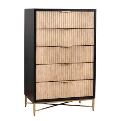 Chest with 5 Corrugated Drawers and Metal Base, Black