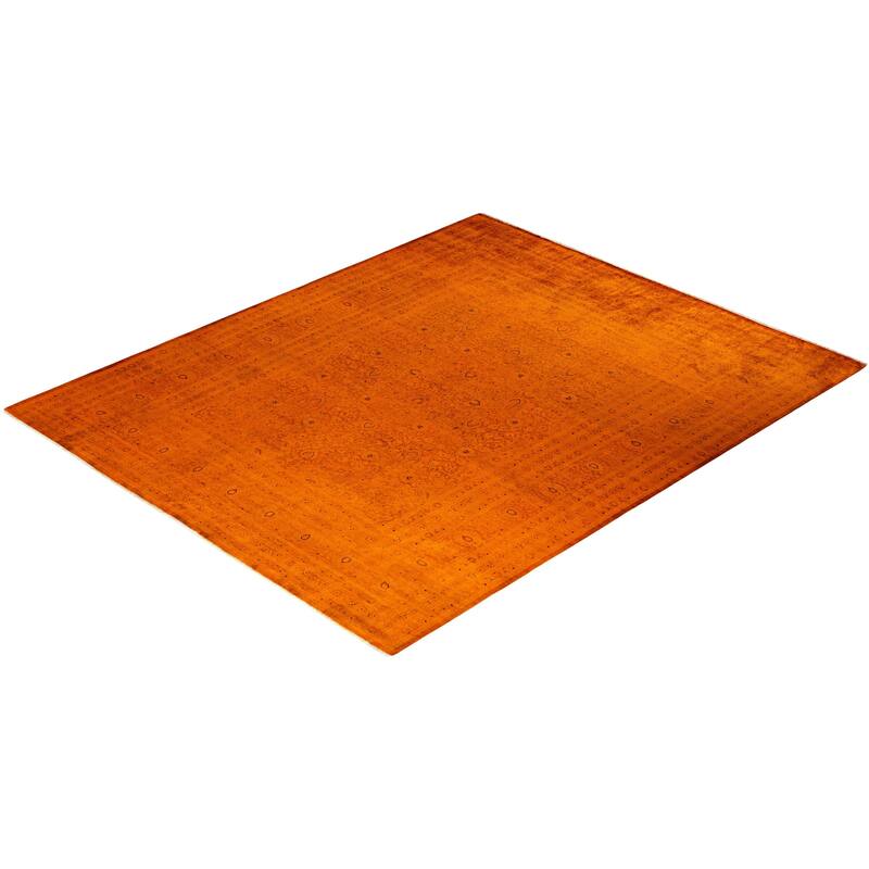 Overton Hand Knotted Wool Vintage Inspired Modern Contemporary Overdyed Orange Area Rug - 9' 3" x 11' 6"