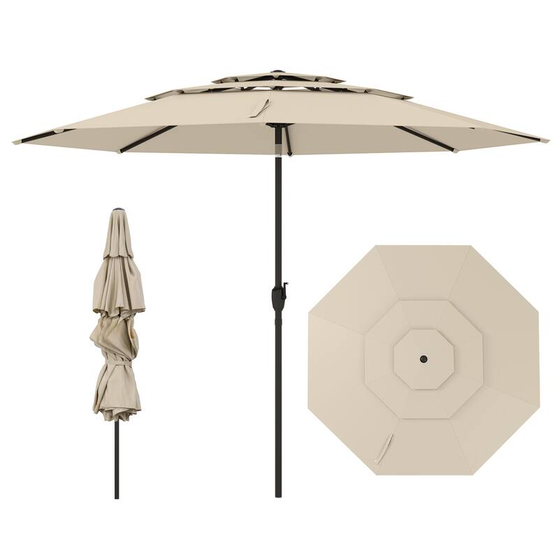 10 Ft Patio Umbrella with Crank and Tilt Vented Polyester Canopy for Backyard and Pool Shade