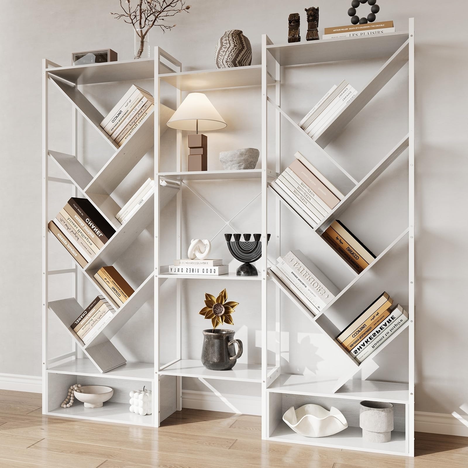 Triple 6 Tier Bookshelf, Large Bookcase Industrial Bookshelf with 24 Open Display Shelves