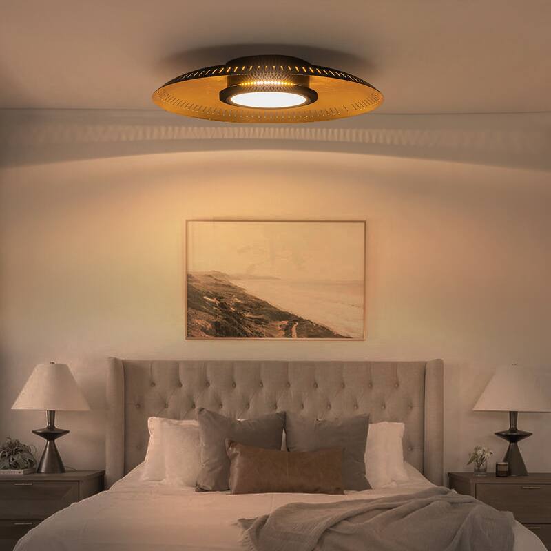 Black Iron LED Flush Mount Ceiling Light with Gold Foil Interior - Dia.22.83-in