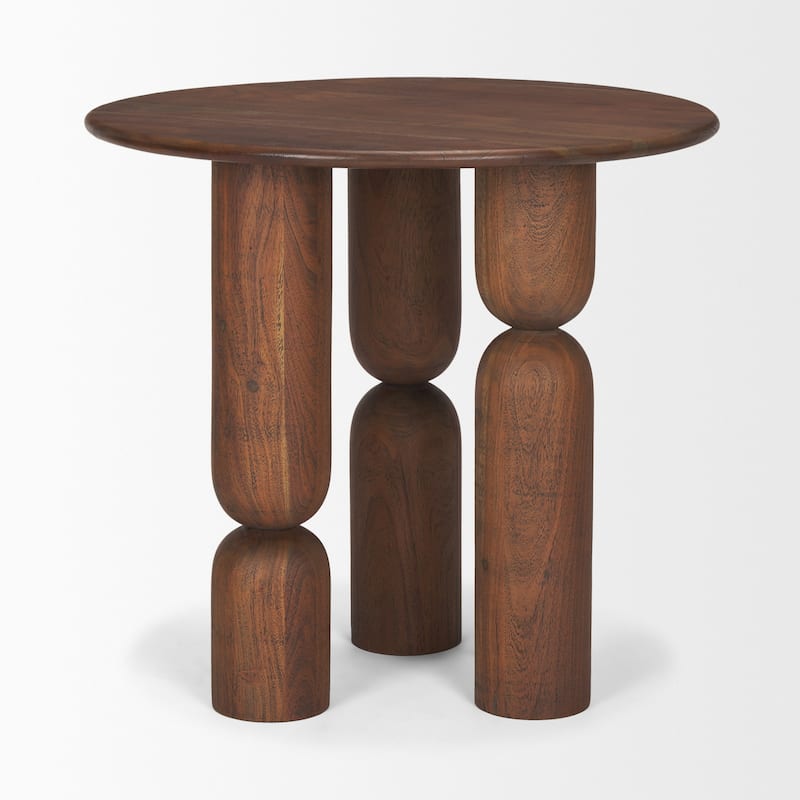 Sonel Pedestal Medium Dark Brown / Matte Black Acacia Wood Foyer Table -  35.0L x 4.5W x 35.0H