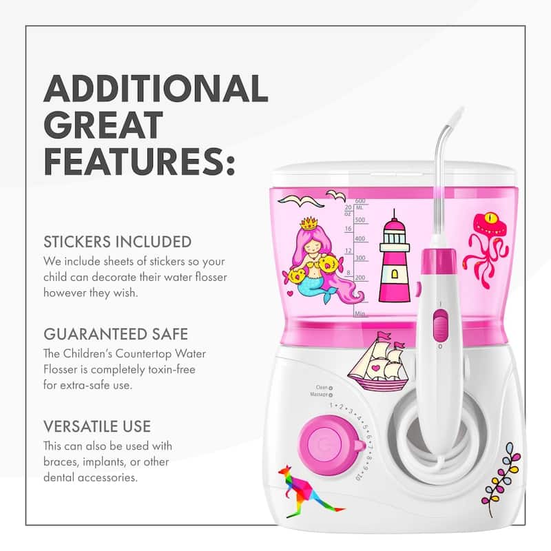 Children's Countertop Portable Water Flosser - Dental Tools for Kids and Children Pink - 7.9 x 5.77 x 4.87