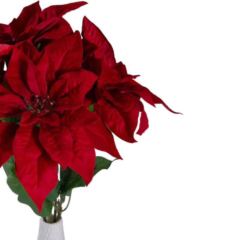 20" Red and Green Artificial Poinsettia Christmas Pick