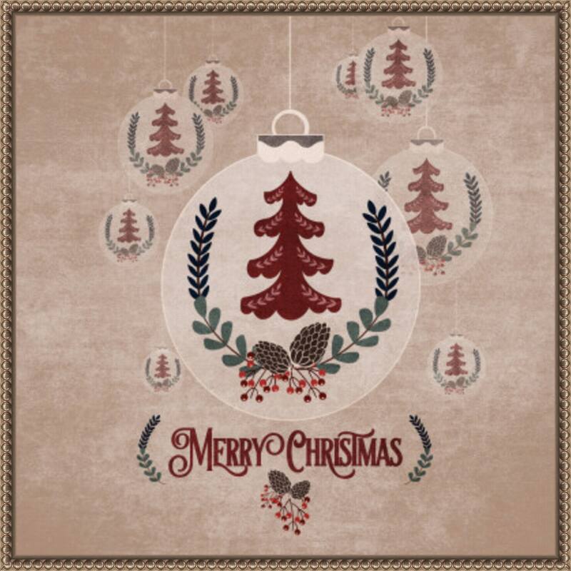 Christmas Ornament by Emel Tunaboylu (22 x 22 in.), Framed Canvas Wall Art Print - Sylvie Beaded Dark Gold