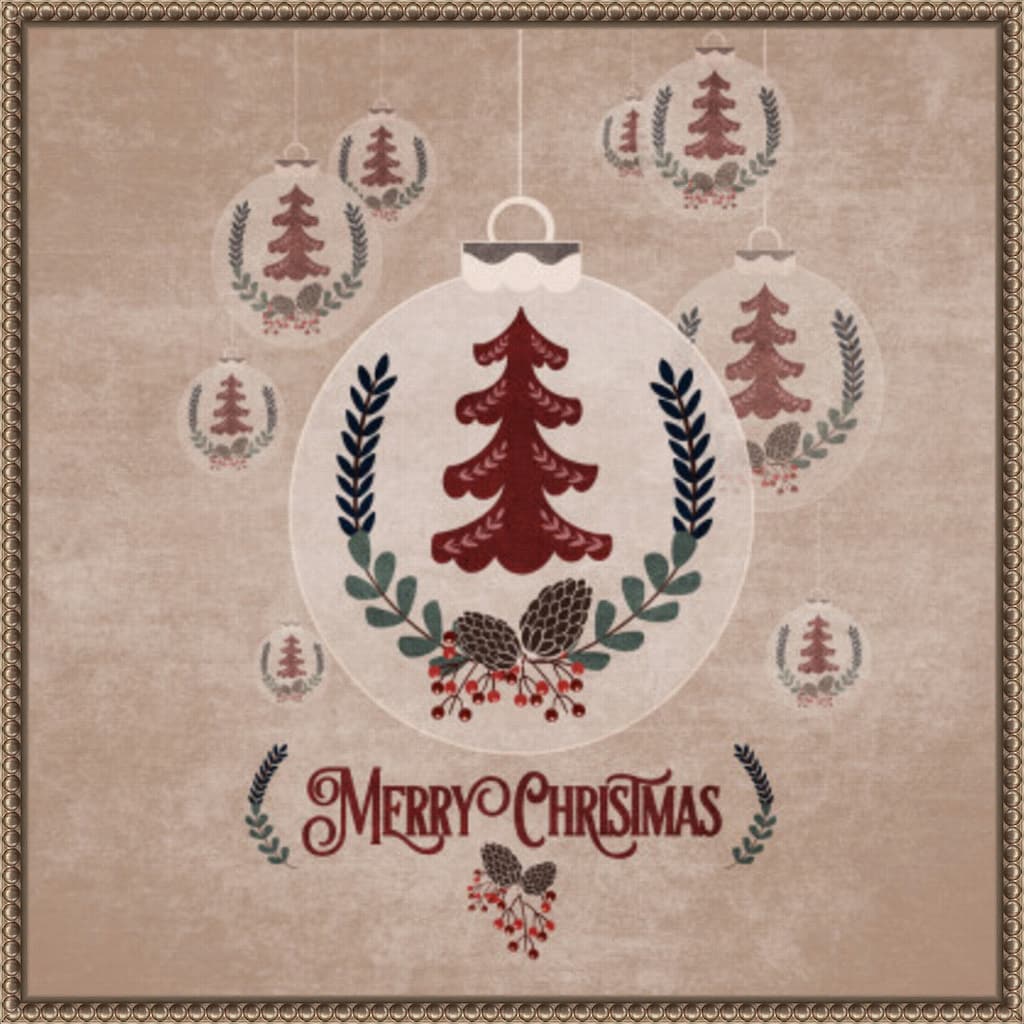 Christmas Ornament by Emel Tunaboylu (22 x 22 in.), Framed Canvas Wall Art Print - Sylvie Beaded Dark Gold