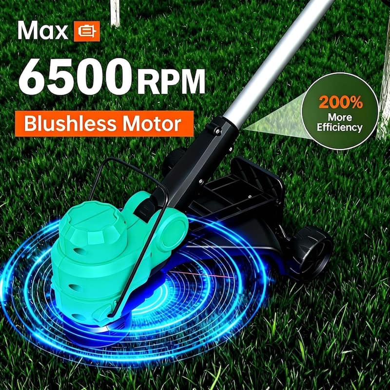 12" Cordless Weed Wacker, Grass Trimmer with Wheels, 8 pcs Spools Lines