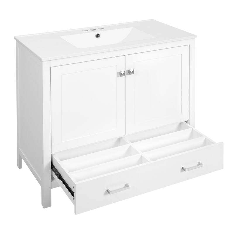 GDFStudio - Aurora Wood Bathroom Vanity Set with Ceramic Sink and Divided Drawers