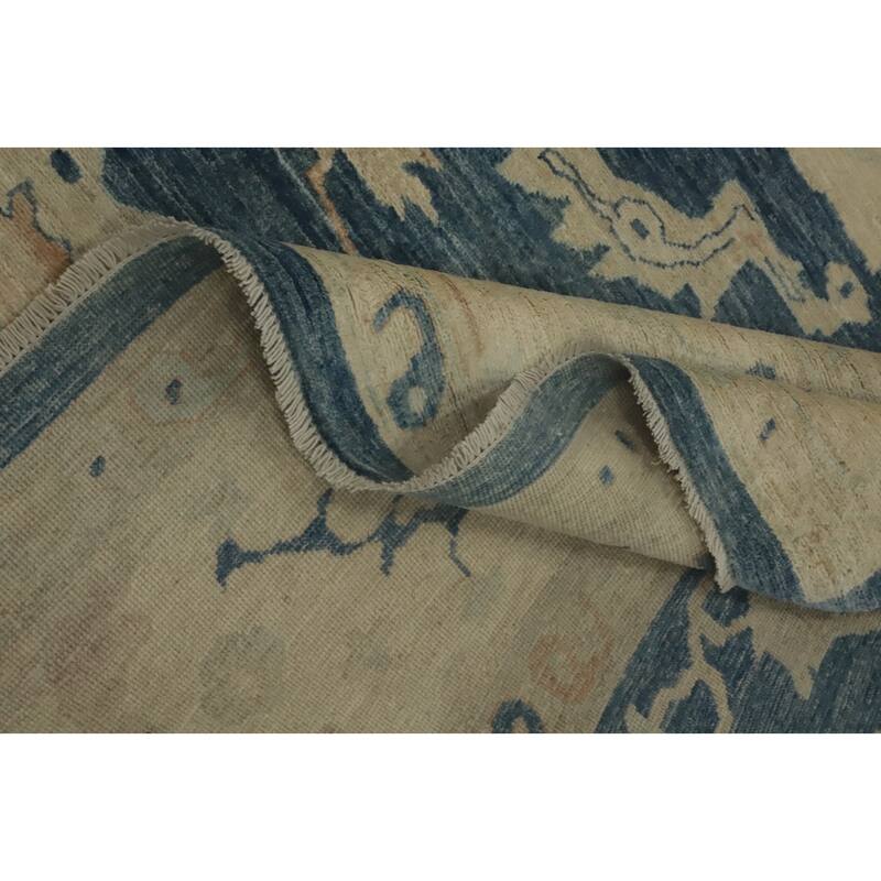 Hand Knotted Oriental 100% Wool Carpet Transitional All-Over Navy Blue & Blues Oushak Area Rug - 9' 9'' X 9' 5''