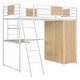 preview thumbnail 4 of 36, Twin Size Metal Wood Loft bed with L-shape Desk, Wardrobe, Fence and Ladder