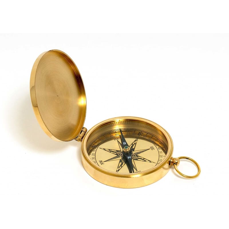 HomeRoots Shiny Brass Marine Compass With Lid - 3' X '0.6' X '4