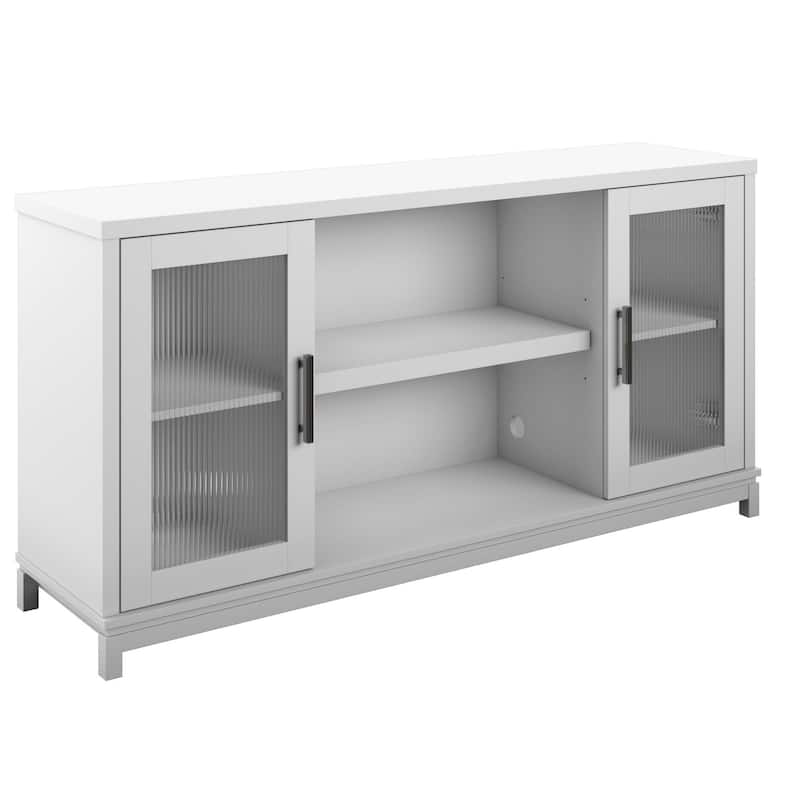 Transitional TV Stand for TVs up to 65 inches with Fluted Glass Doors - Brilliant White