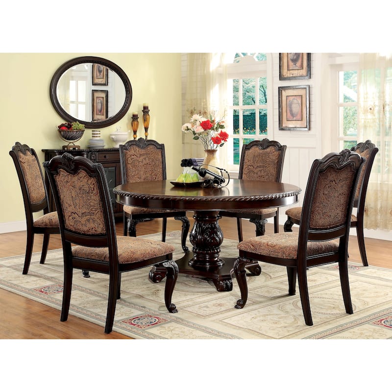 Kova Traditional Brown Cherry Wood Pedestal 7-Piece Dining Set by Furniture of America - Brown Cherry