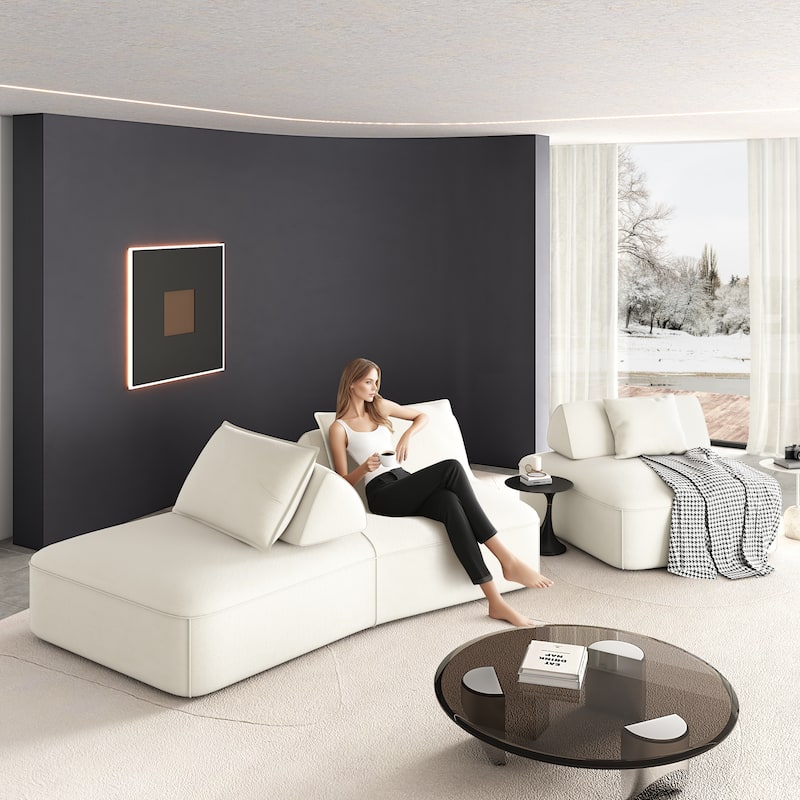 GDFStudio - Modern 139" Oversized Chenille Upholstered Modular Deep Seat Sectional Sofa with Removable Backrests & Soft Pillows