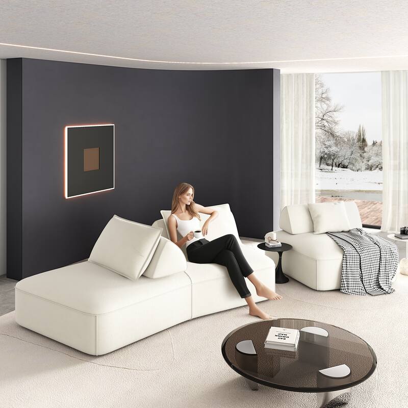 Luxury Oversized Modular Sectional Sofa,139" Chenille Upholstered Couch with Removable Backrests, Convertible Chaise Lounge - Beige