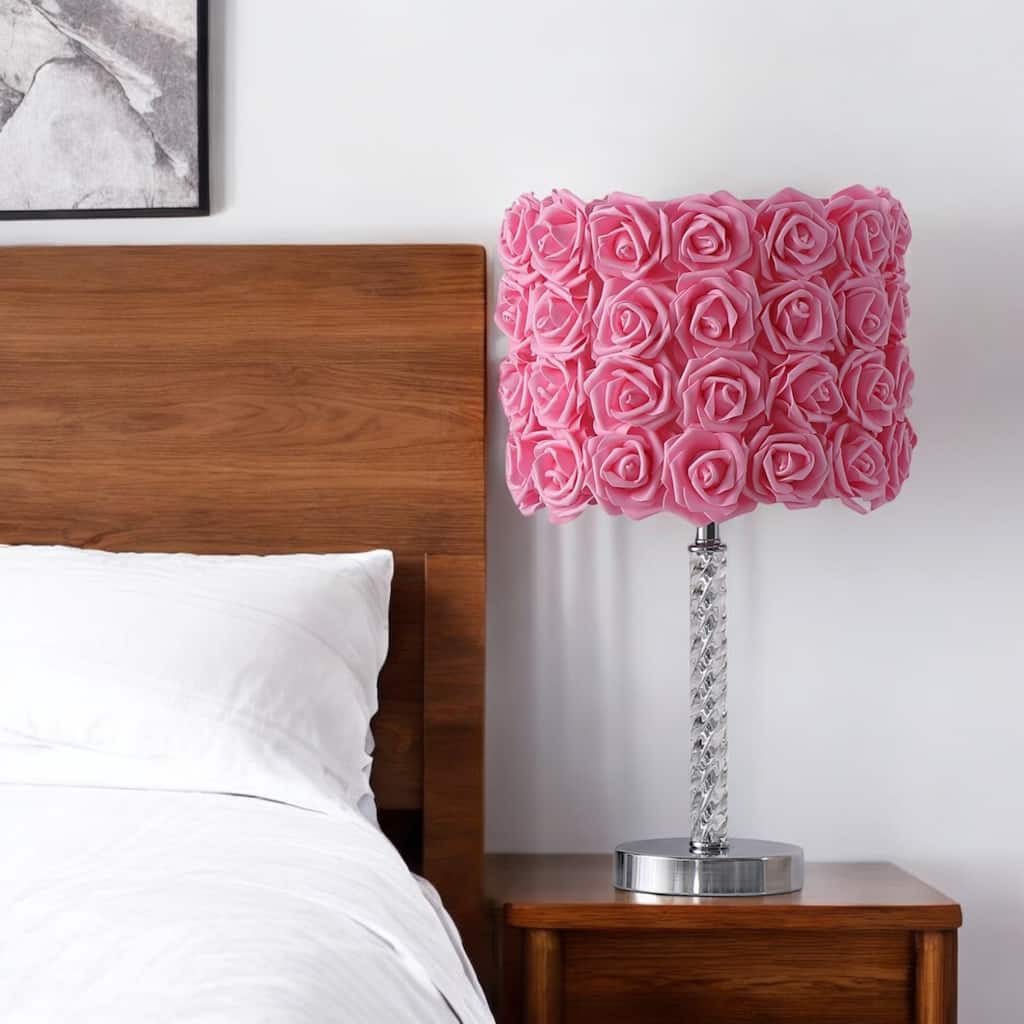HomeRoots Pink Roses Acrylic And Metal Table Lamp - 10.75