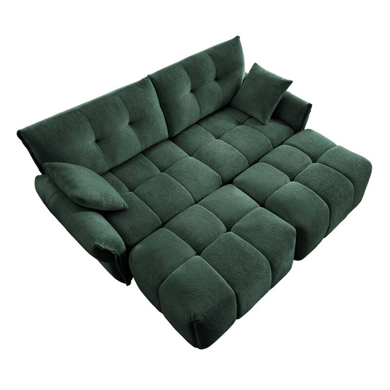 78.7" Chenille 2-Seater Sofa Set with 2 Ottomans and Throw Pillows, Plush Deep Seating Design