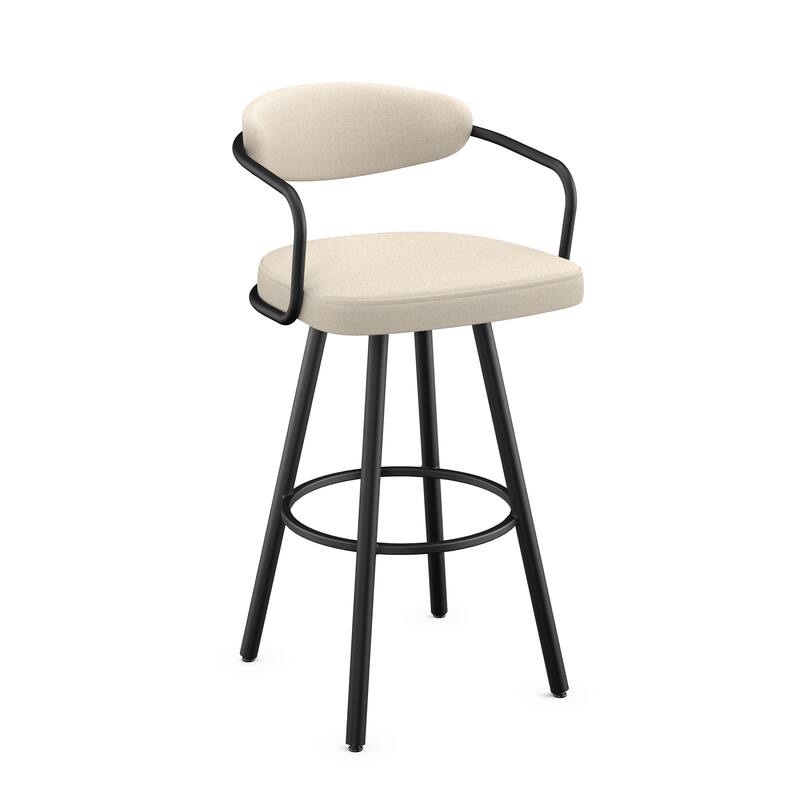 Amisco Ernesto Swivel Counter and Bar Stool with Arms - Light Beige PVC / Black Metal - Bar Height