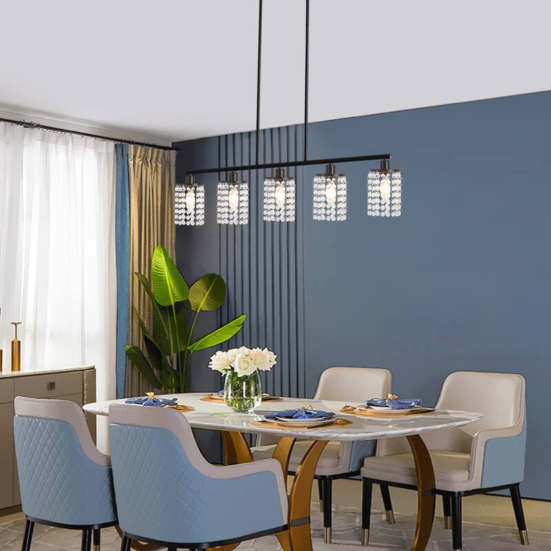 5-Light Modern Pendant Light with Crystal Shade for Dining Room