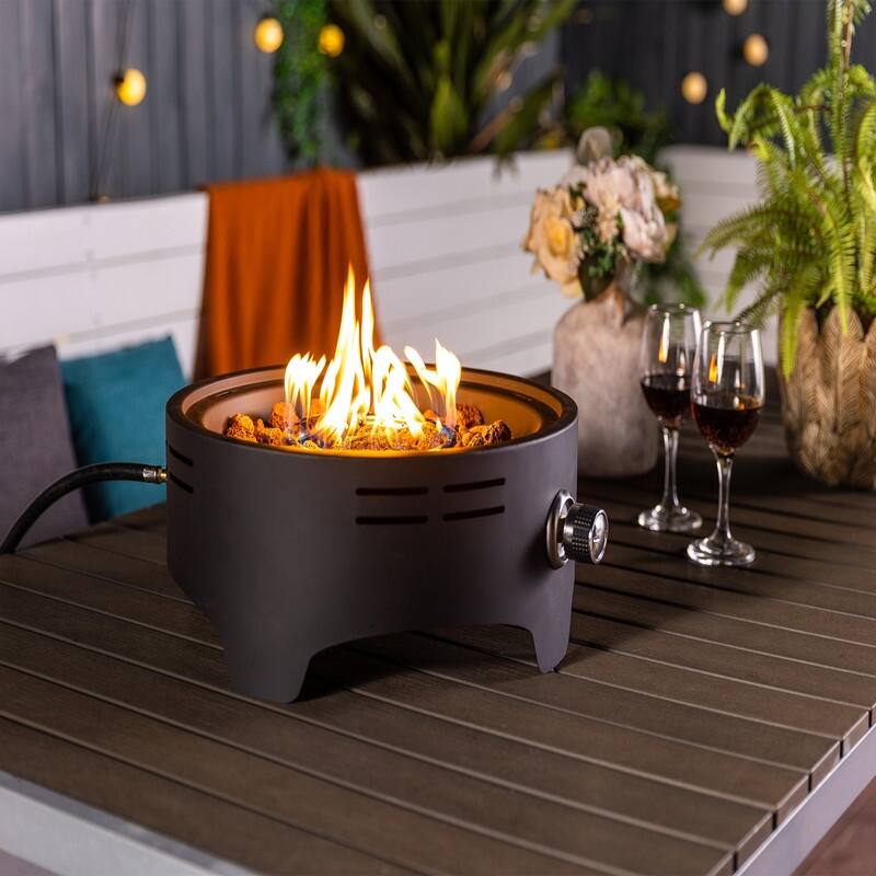 15" Propane Tabletop Gas Fire, 40000 BTU Round Steel Fire Pit