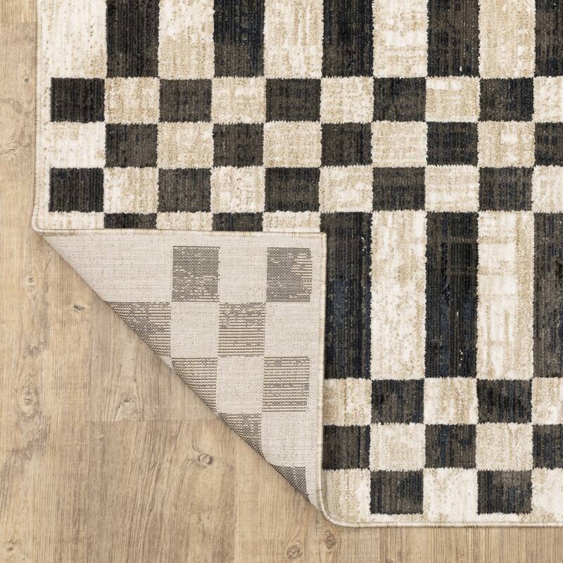Hansel Blocks and Stripes Beige/ Black Area Rug