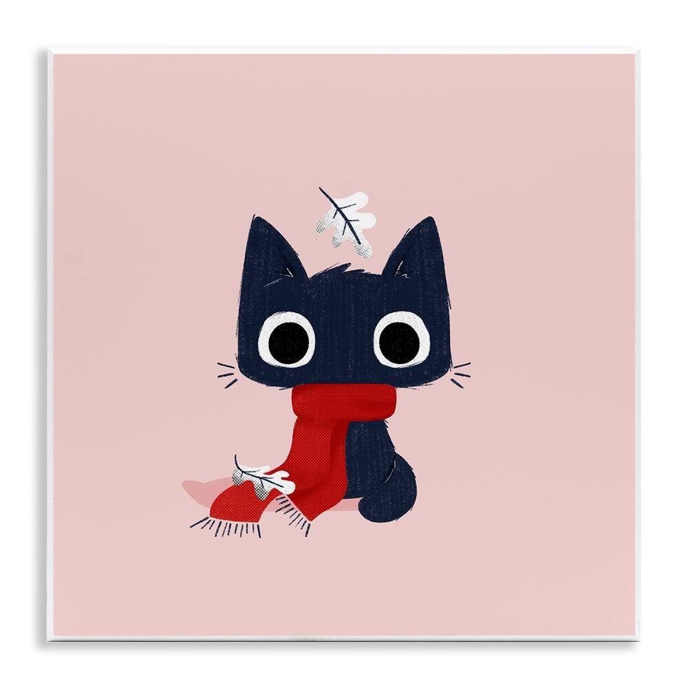 Stupell Little Kitten in Scarf Wall Plaque Art Design By Sarah Hickman