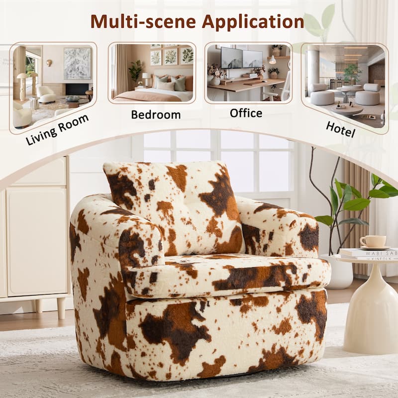 360° Swivel Chair Single Sofa Arm Chair / Upholstered Accent Chair Sofa Barrel Chair for Living Room Bedroom - Beige+Brown