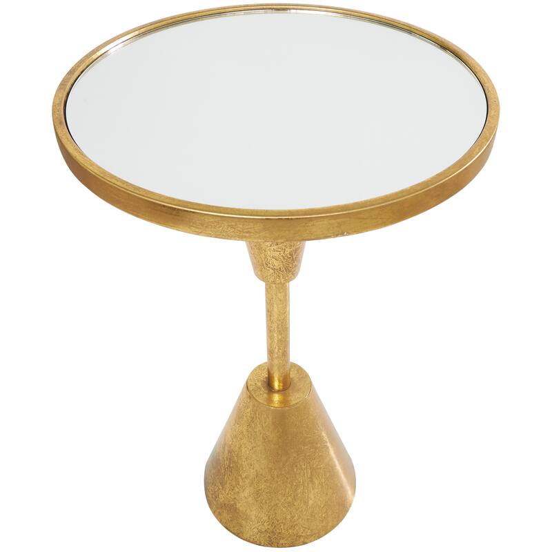 Gold Metal Contemporary Accent Table with Mirrored Glass Top