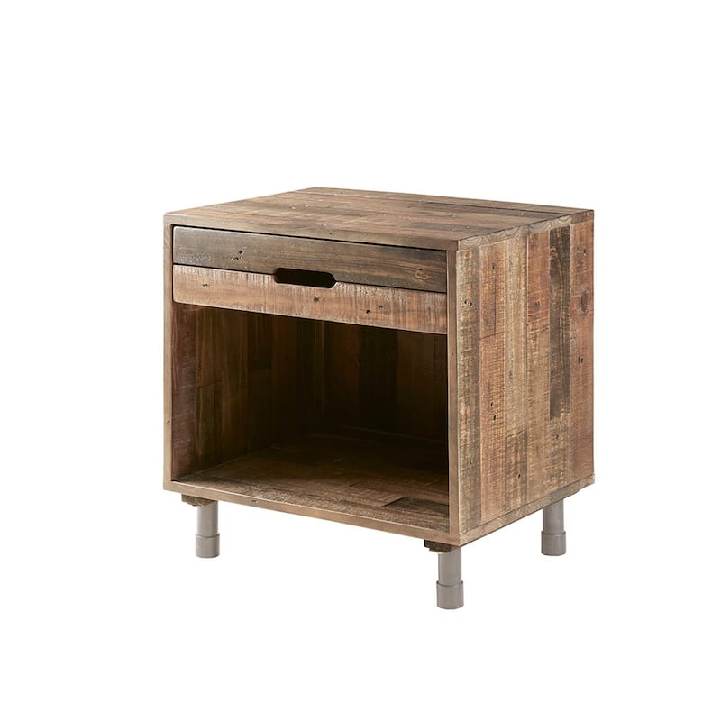Solid Wood Nightstand with 1 Drawer and 1 Extra Roomy Compartment