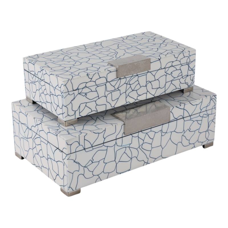 Resin Wood Boxes with Cracked Mosaic Texture (Set of 2) - 5" & 4" Blue - 14" x 8.25" x 4.75"