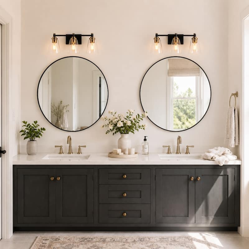 3-Light Modern Black Gold Bathroom Vanity Light Dimmable Cone Wall Sconces