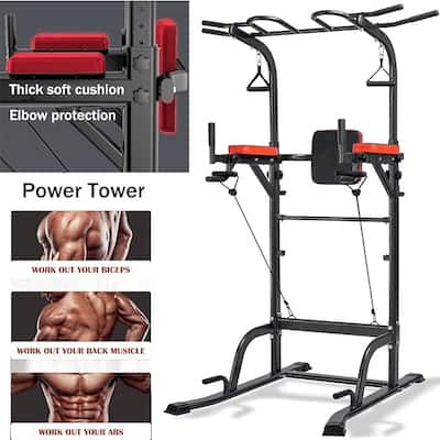 Adjustable Power Tower Pull Up Bar Station Home Gym Workout Equipment - 43.3"L x 41.33"W x 90.55"H
