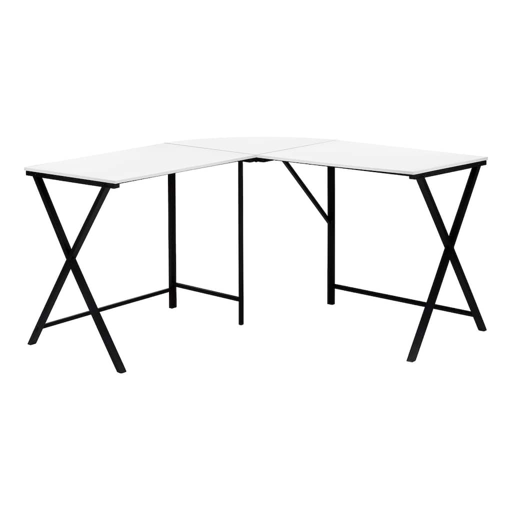 Computer Desk, Home Office, Corner, 55"l, L Shape, Work, Laptop, White Laminate, Black Metal, Contemporary