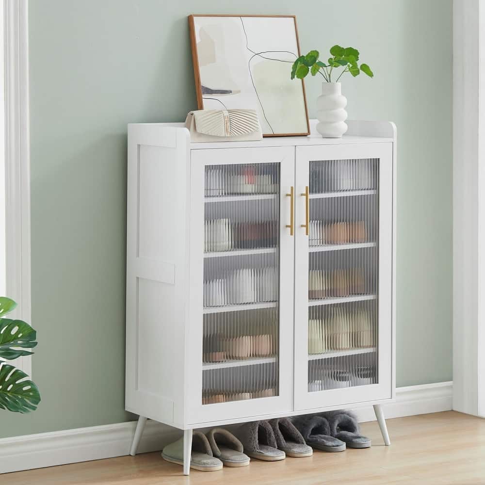 5-Tier Shoe Rack Storage Organizer with Glass Doors