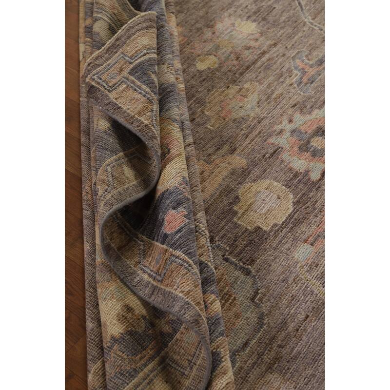 Hand Knotted Oriental 100% Wool Carpet Transitional All-Over Brown Oushak Area Rug - 9' 10'' X 8' 1''