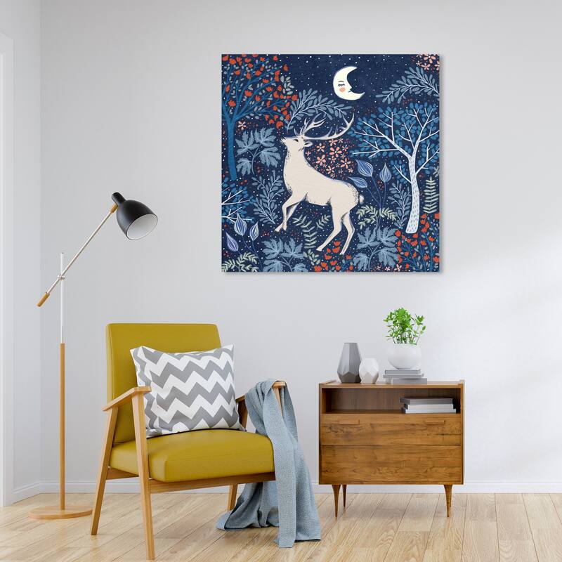 Wynwood Studio Canvas Animals Moonlit Frolic Blues Blue and Dark Blue Scandinavian Wall Art Canvas Print - 30 x 30