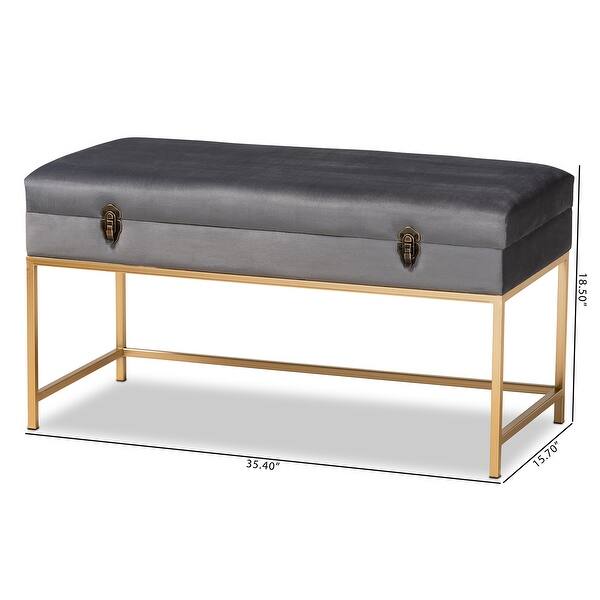 dimension image slide 1 of 2, Aliana Glam and Luxe Velvet and Gold Metal Large Storage Ottoman