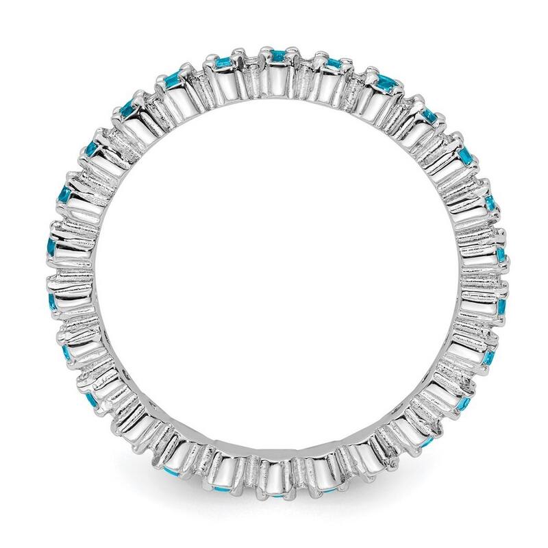 Curata 925 Sterling Silver Polished Prong set Patterned Stackable Expressions Blue Topaz Ring