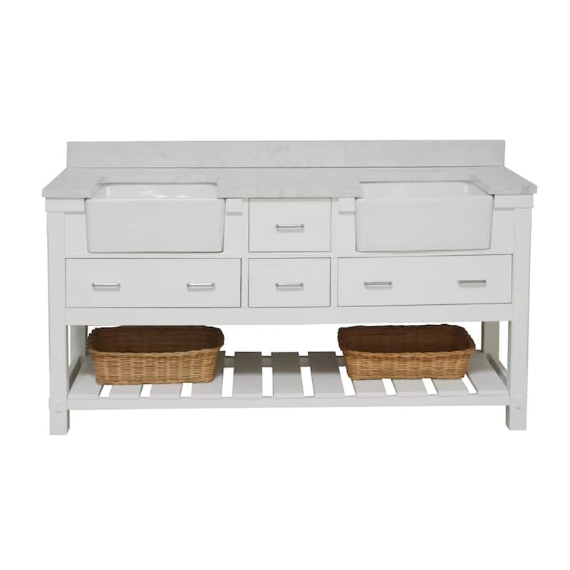 KitchenBathCollection Charlotte 72" Farmhouse Bathroom Vanity with Engineered Carrara Top
