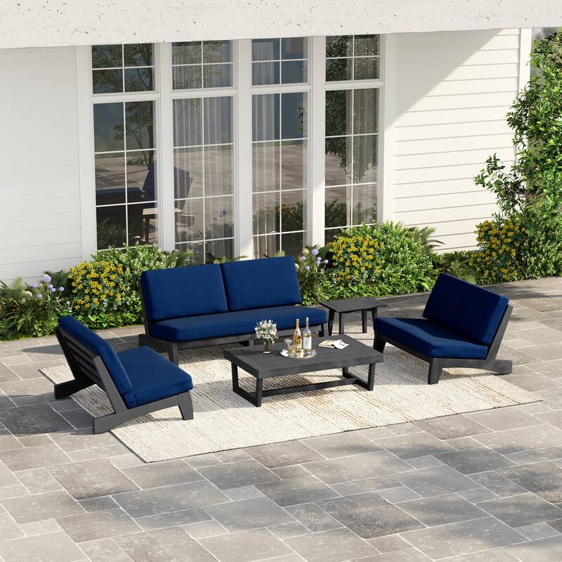 Casual Teak Outdoor Patio Conversation Set with Cushioned Sofa Loveaseat