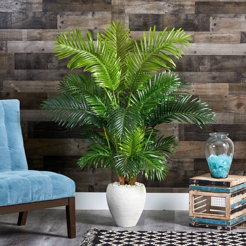 62" Hawaii Palm Artificial Tree in White Planter