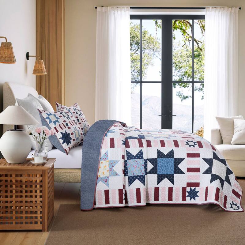 3 Pieces Quilt Set Soft Star Rectangle Pattern Bedspread Set
