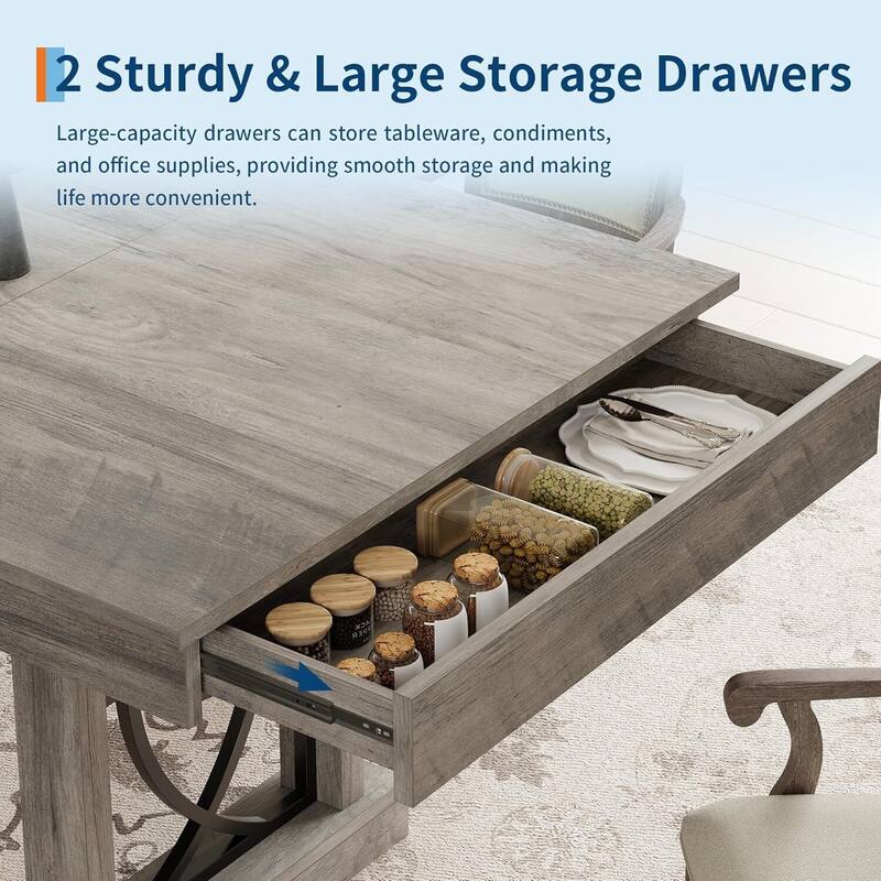 71-inch Elegant Dining Table with Storage Drawers for Dining Spaces (Only Table)