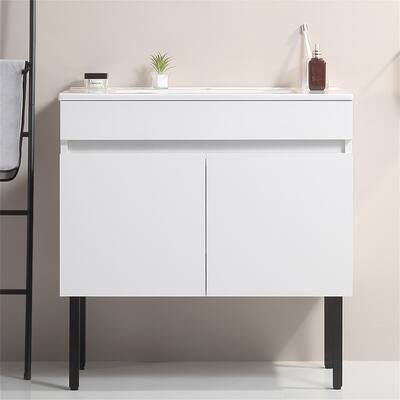 24" Wall Mounted Bathroom Vanity with Metal Leg,Two Soft Close Cabinet Doors
