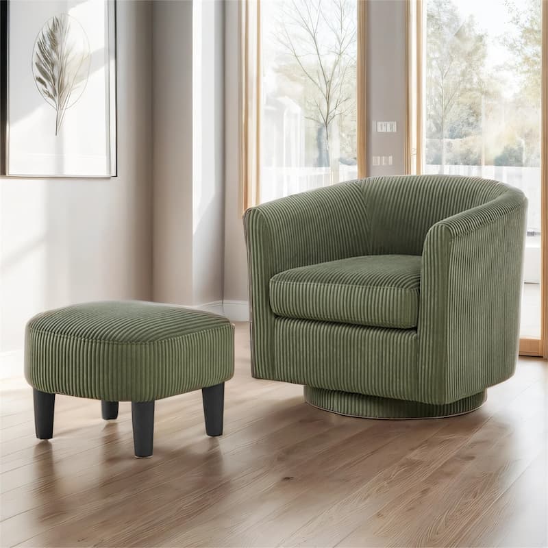 Swivel 360 Recliner Corduroy Accent Chair Single Sofa with Ottoman