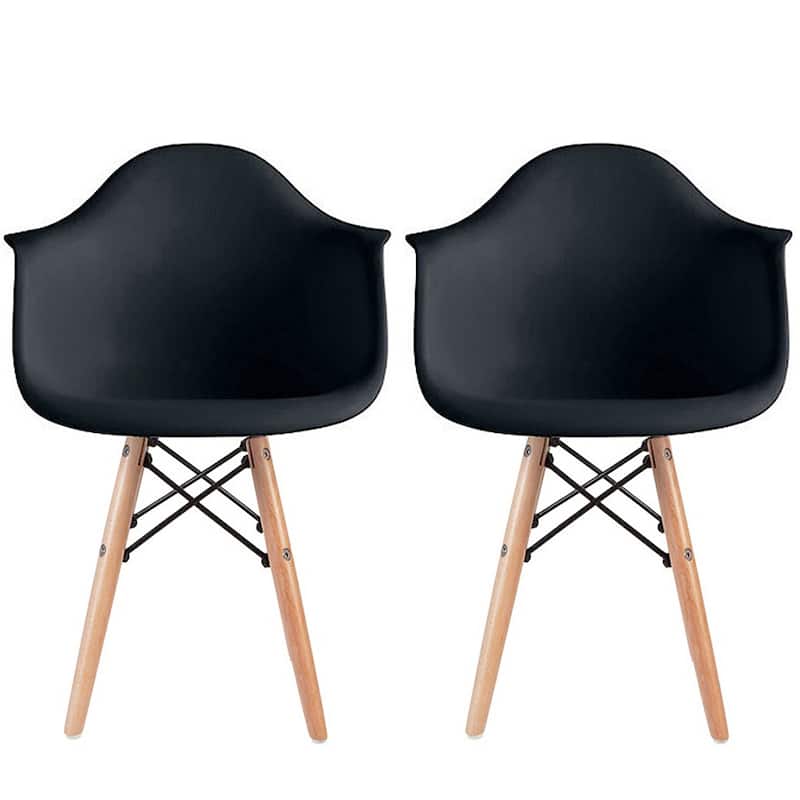 Set of 2 Kids Toddler Armchair Natural Wood legs For Children Child Preschool Kitchen Dining Home Living Room Play - Black