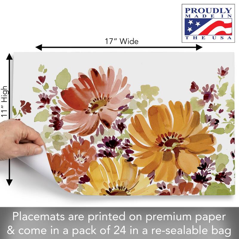 Autumn Joy 24 Sheet Reusable Premium Paper Stock Placemats in Resealable Storage Bag Made in The USA 17" x 11"